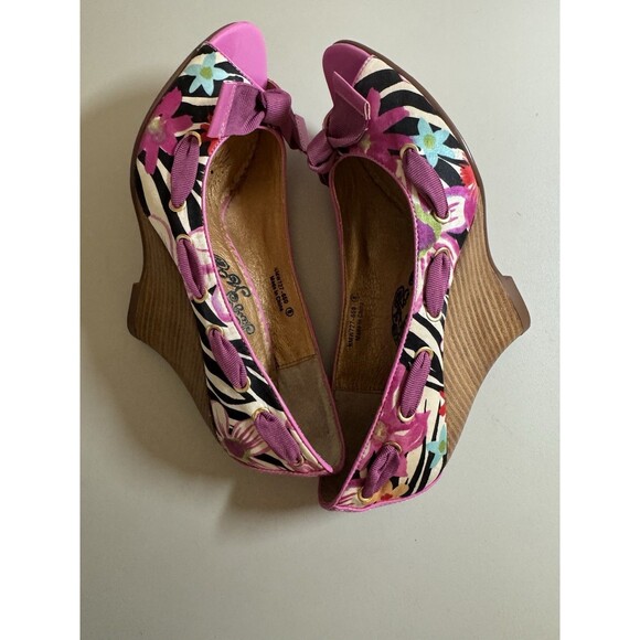 Naughty Monkey Shoes Open Toe High Heels Platform Pink Zebra Floral Size 8 EUC - Picture 8 of 8